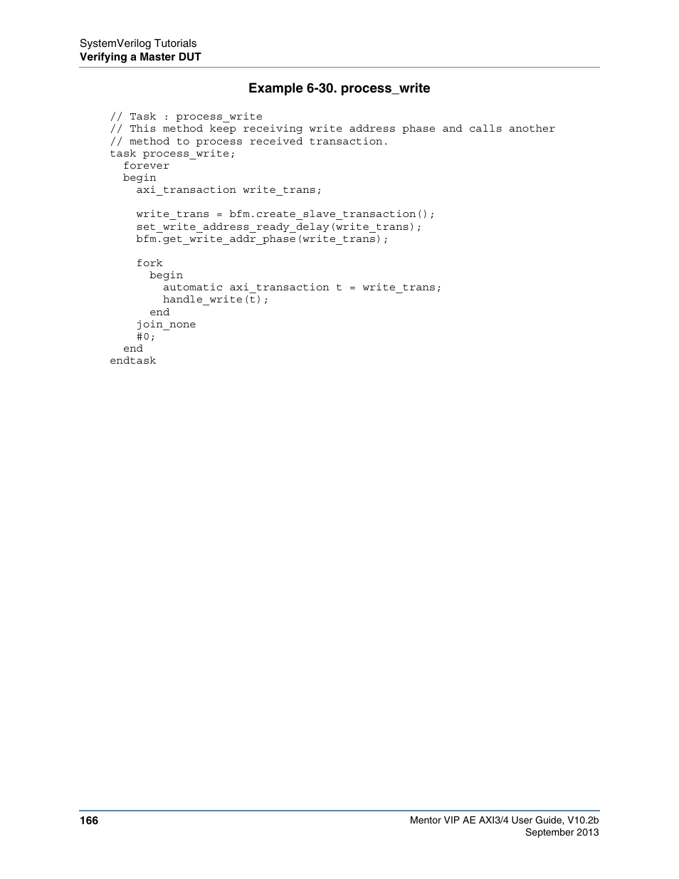 Example 6-30. process_write, Process_write | Altera Mentor Verification IP Altera Edition AMBA AXI3/4TM User Manual | Page 184 / 783