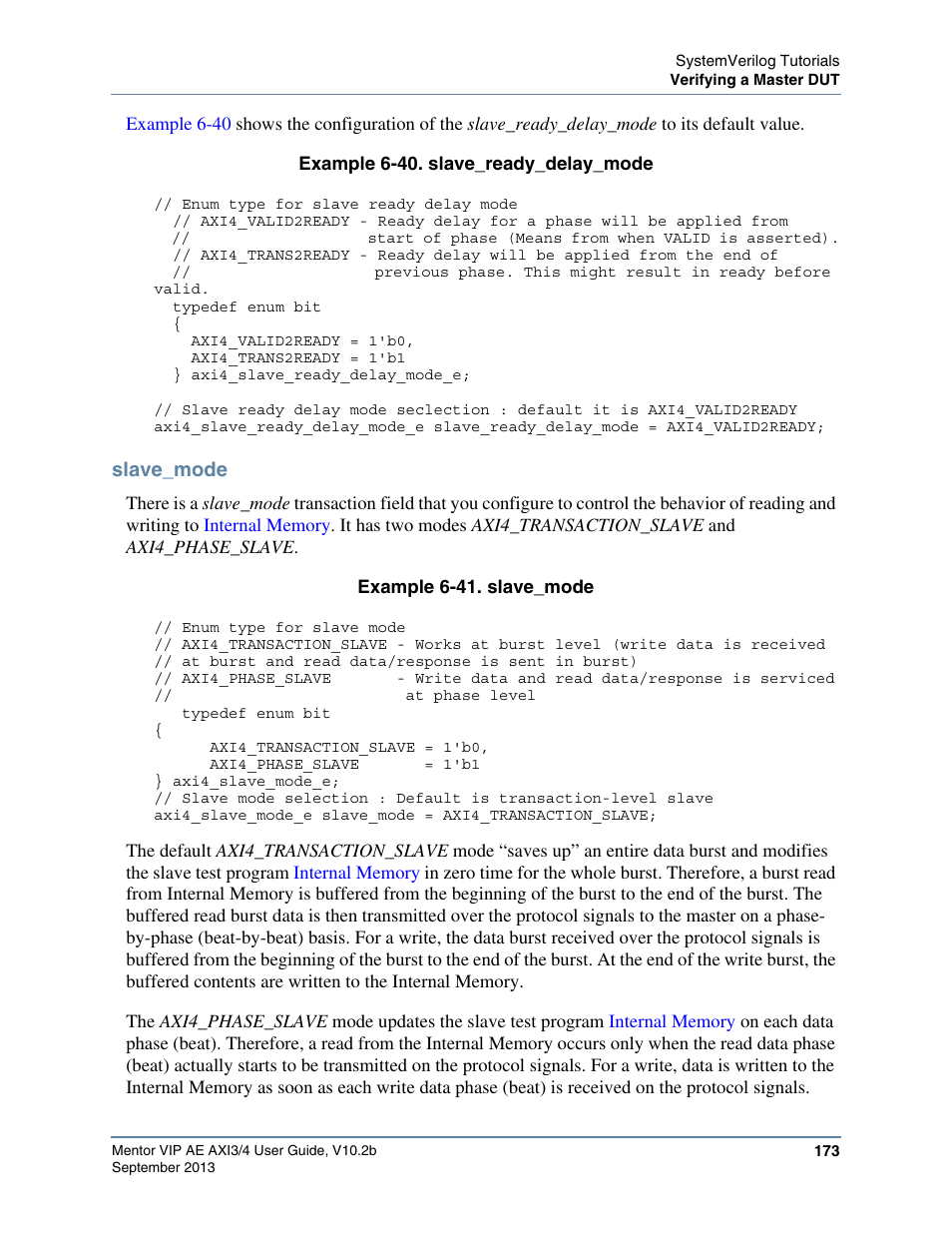 Slave_mode | Altera Mentor Verification IP Altera Edition AMBA AXI3/4TM User Manual | Page 191 / 783