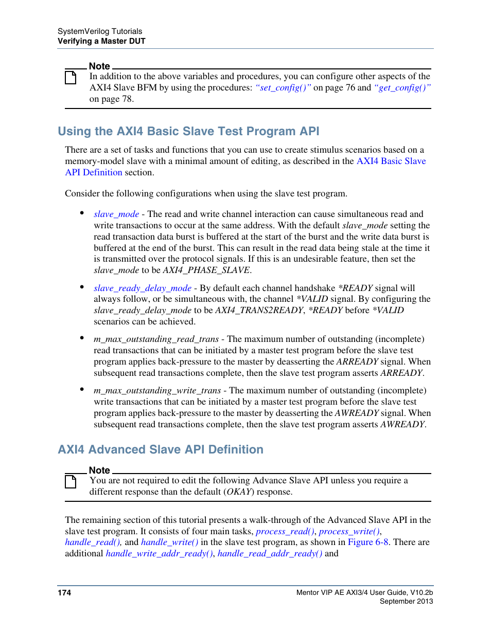 Using the axi4 basic slave test program api, Axi4 advanced slave api definition | Altera Mentor Verification IP Altera Edition AMBA AXI3/4TM User Manual | Page 192 / 783