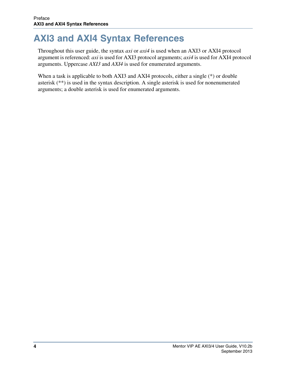 Axi3 and axi4 syntax references | Altera Mentor Verification IP Altera Edition AMBA AXI3/4TM User Manual | Page 22 / 783