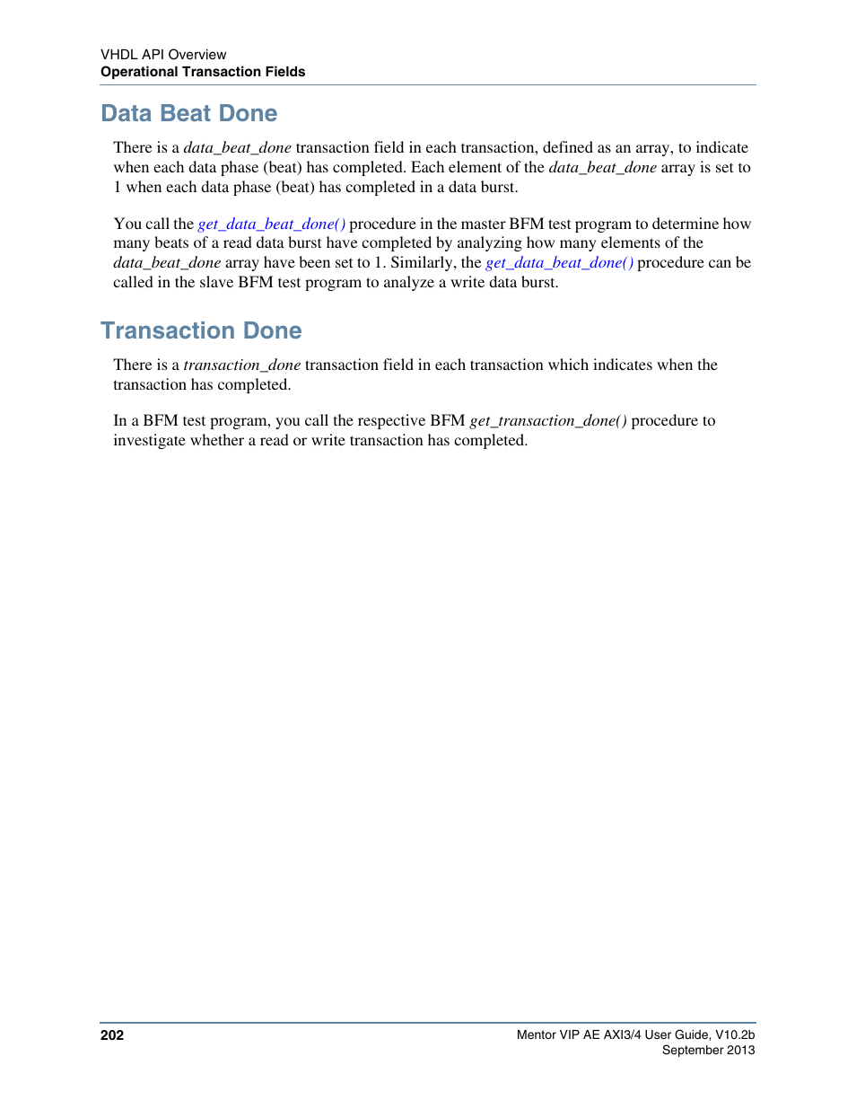 Data beat done, Transaction done, Data beat done transaction done | Altera Mentor Verification IP Altera Edition AMBA AXI3/4TM User Manual | Page 220 / 783