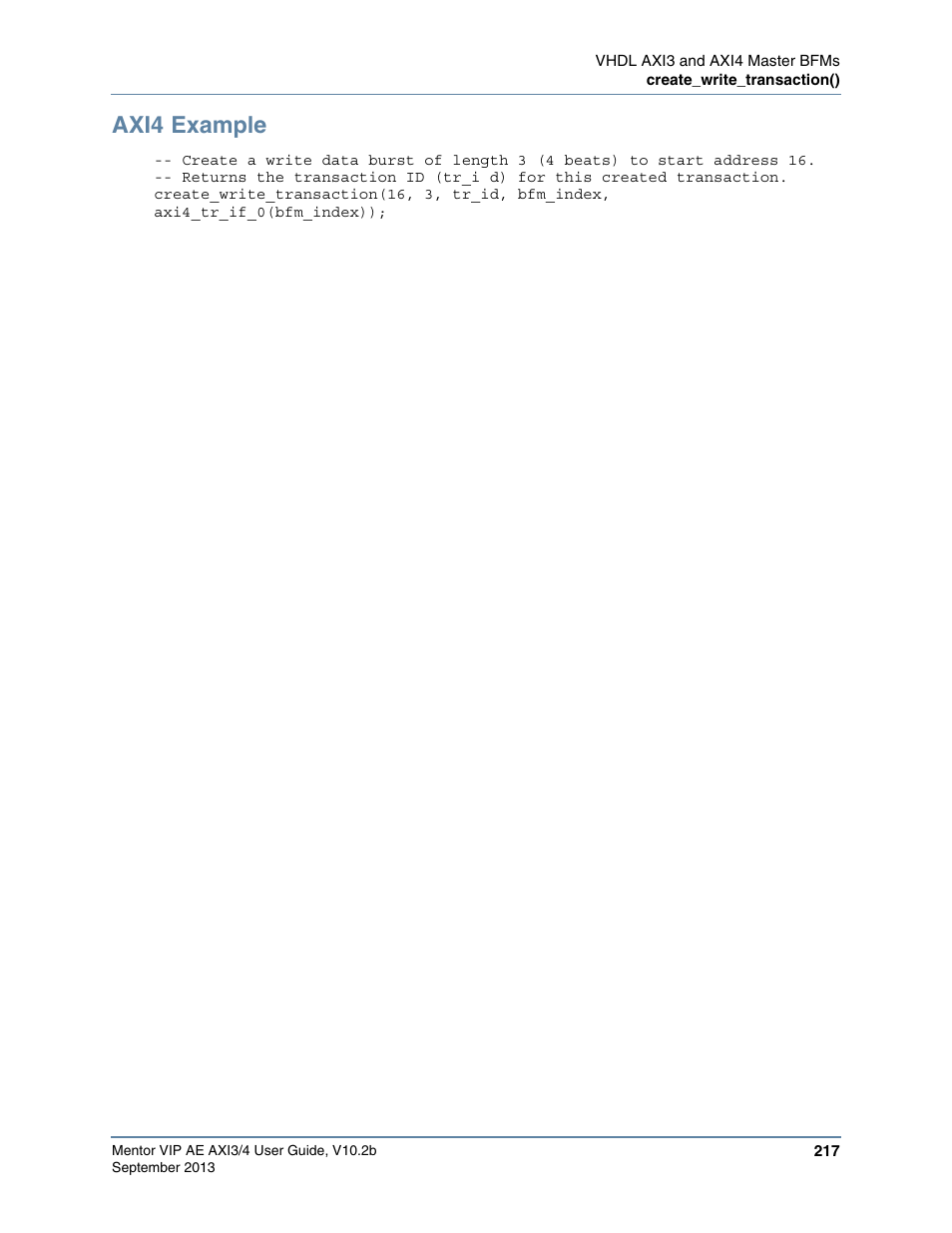 Axi4 example | Altera Mentor Verification IP Altera Edition AMBA AXI3/4TM User Manual | Page 235 / 783