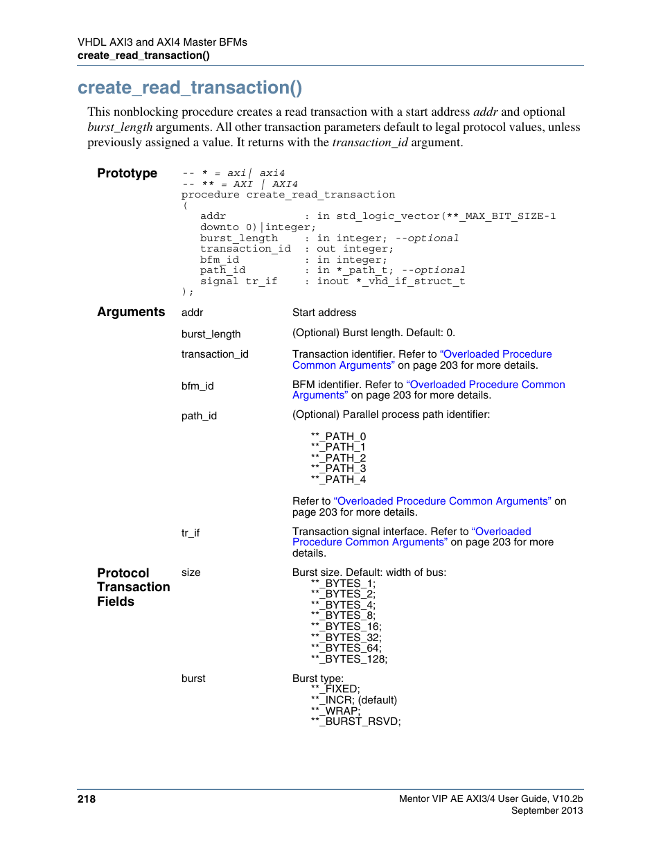 Create_read_transaction(), Refer to the | Altera Mentor Verification IP Altera Edition AMBA AXI3/4TM User Manual | Page 236 / 783