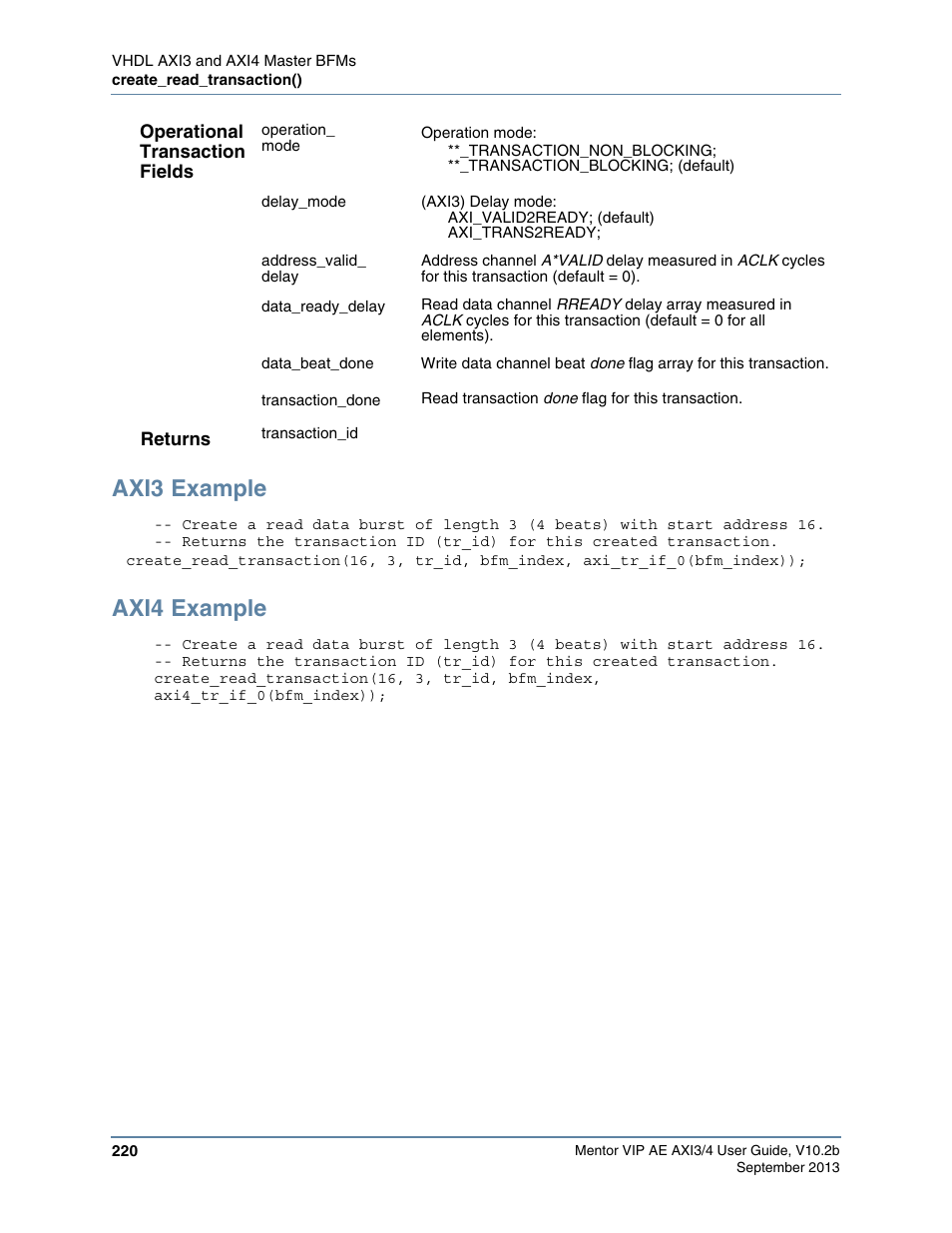 Axi3 example, Axi4 example | Altera Mentor Verification IP Altera Edition AMBA AXI3/4TM User Manual | Page 238 / 783