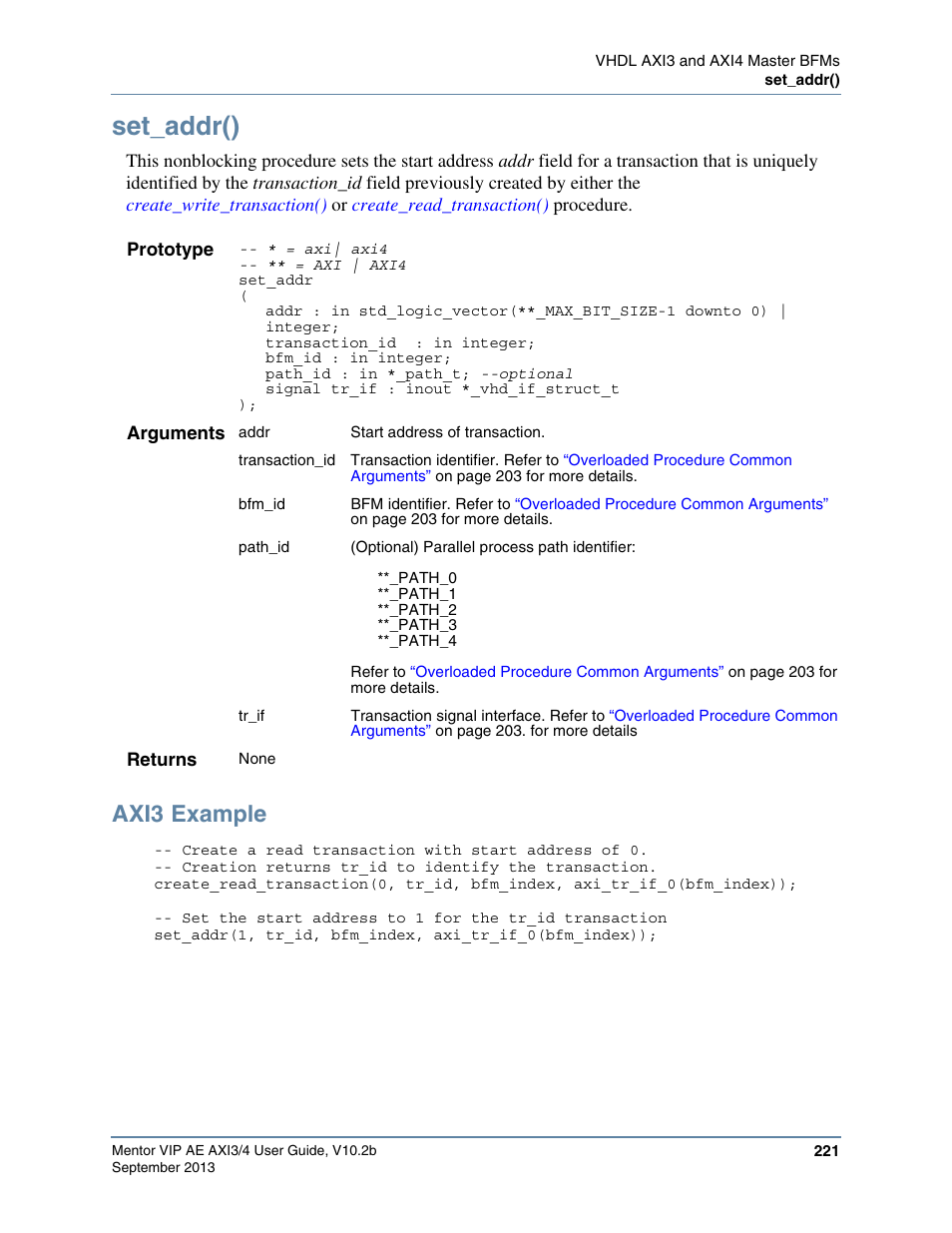 Set_addr(), Axi3 example | Altera Mentor Verification IP Altera Edition AMBA AXI3/4TM User Manual | Page 239 / 783