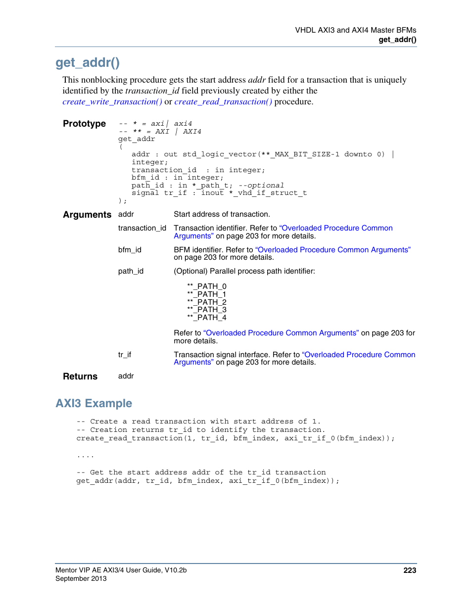 Get_addr(), Axi3 example | Altera Mentor Verification IP Altera Edition AMBA AXI3/4TM User Manual | Page 241 / 783