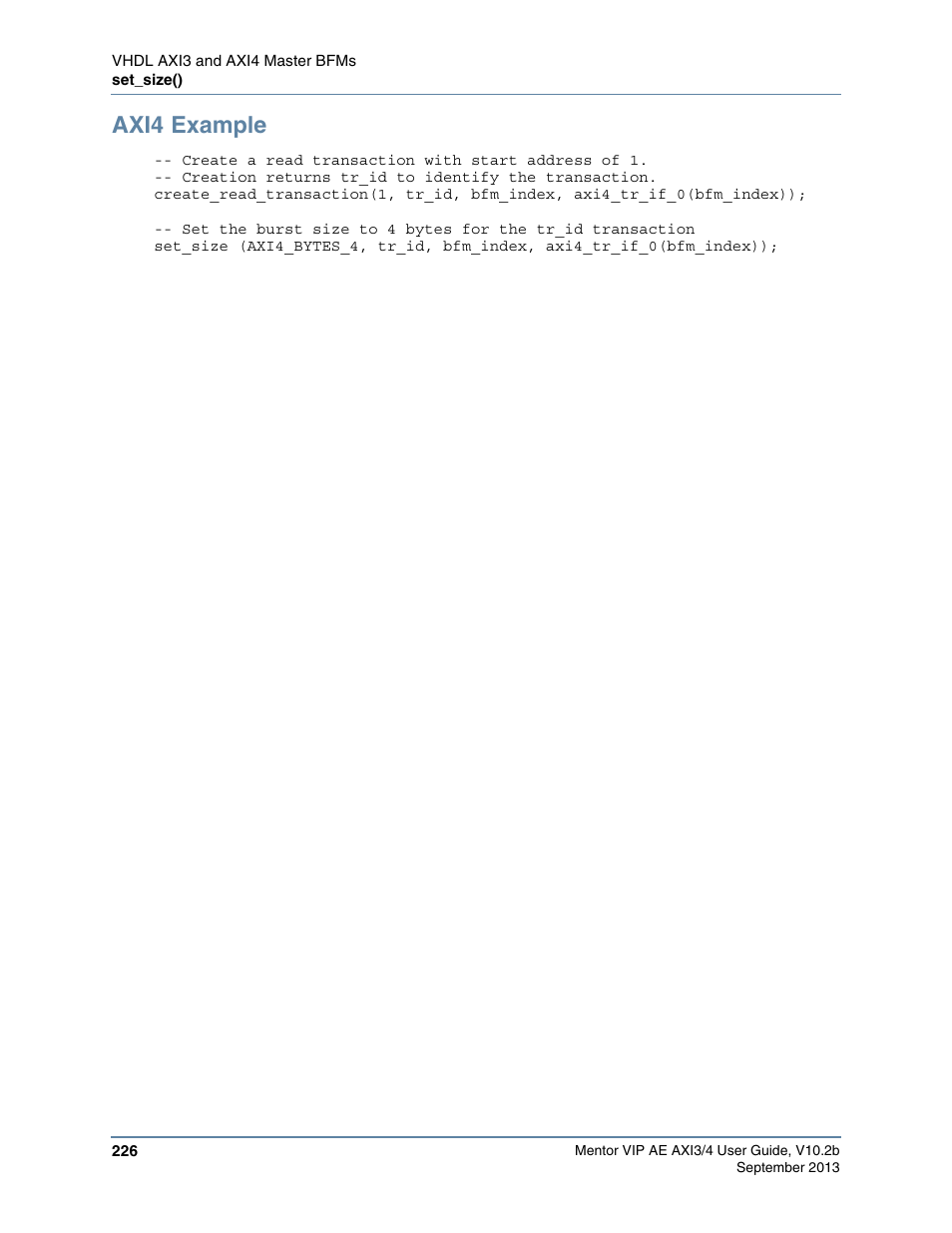 Axi4 example | Altera Mentor Verification IP Altera Edition AMBA AXI3/4TM User Manual | Page 244 / 783