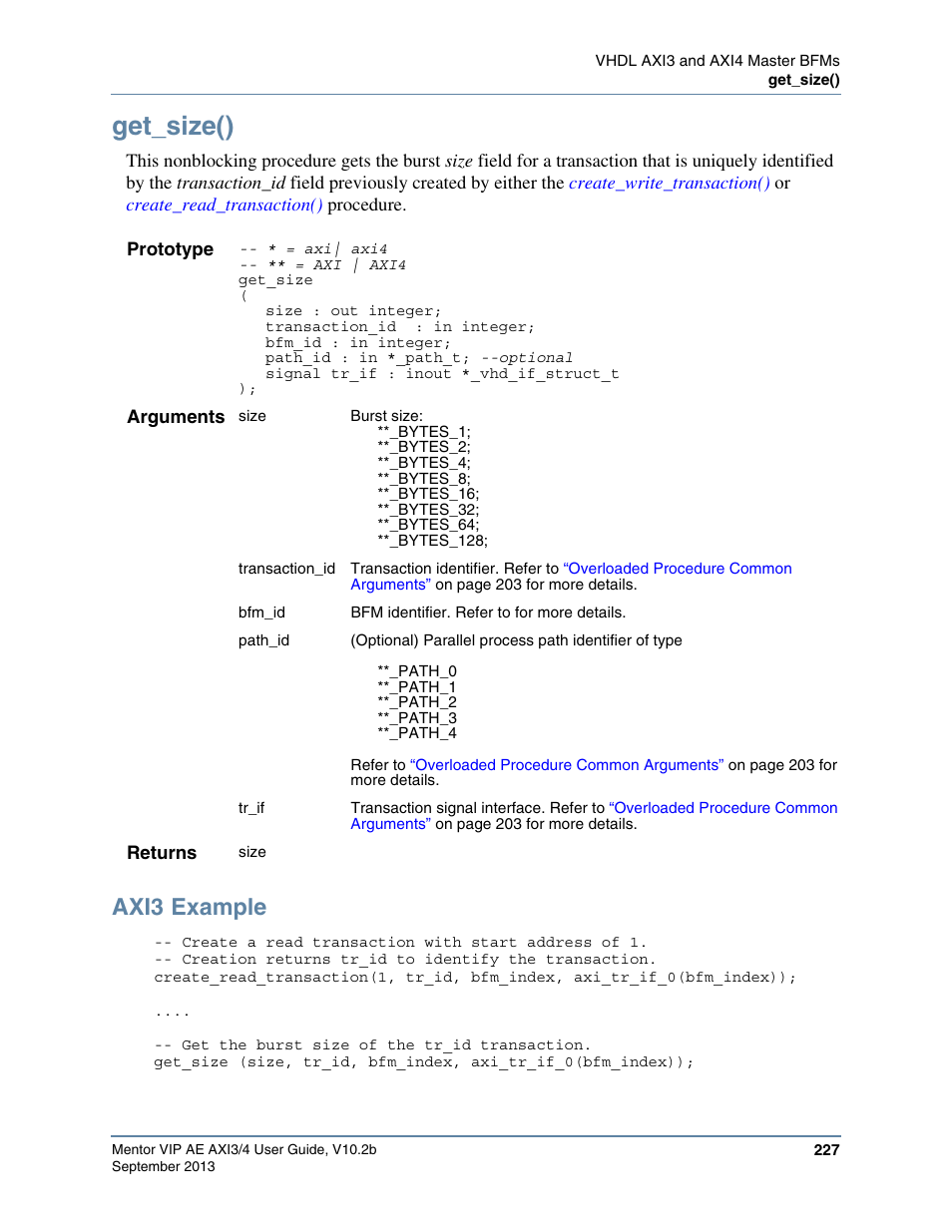 Get_size(), Axi3 example | Altera Mentor Verification IP Altera Edition AMBA AXI3/4TM User Manual | Page 245 / 783