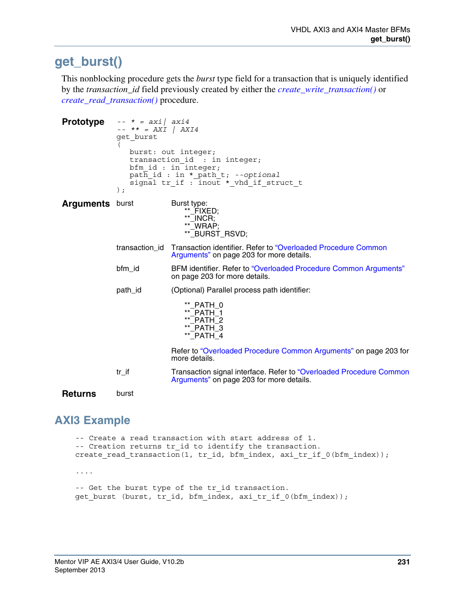 Get_burst(), Axi3 example | Altera Mentor Verification IP Altera Edition AMBA AXI3/4TM User Manual | Page 249 / 783