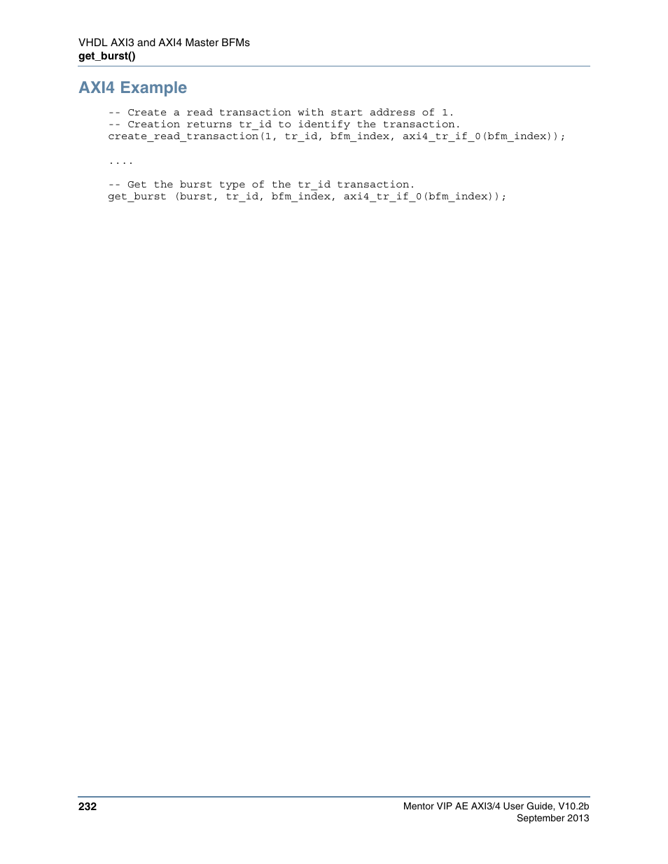 Axi4 example | Altera Mentor Verification IP Altera Edition AMBA AXI3/4TM User Manual | Page 250 / 783