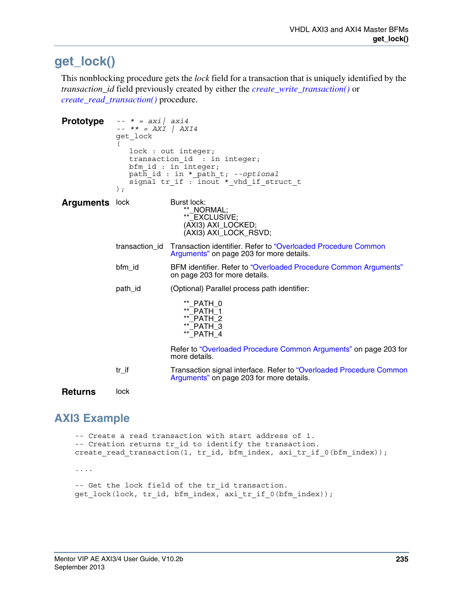 Get_lock(), Axi3 example | Altera Mentor Verification IP Altera Edition AMBA AXI3/4TM User Manual | Page 253 / 783