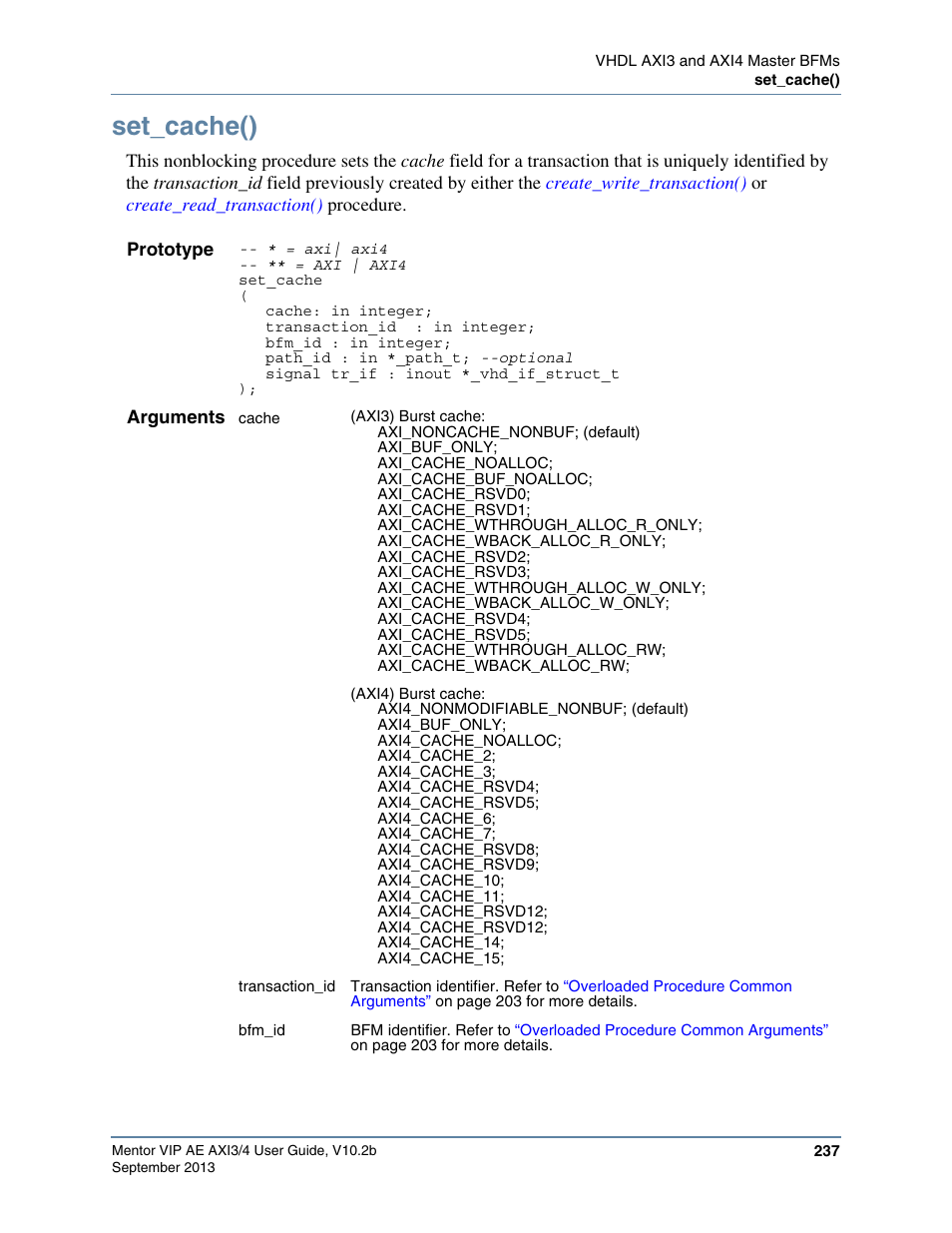 Set_cache() | Altera Mentor Verification IP Altera Edition AMBA AXI3/4TM User Manual | Page 255 / 783