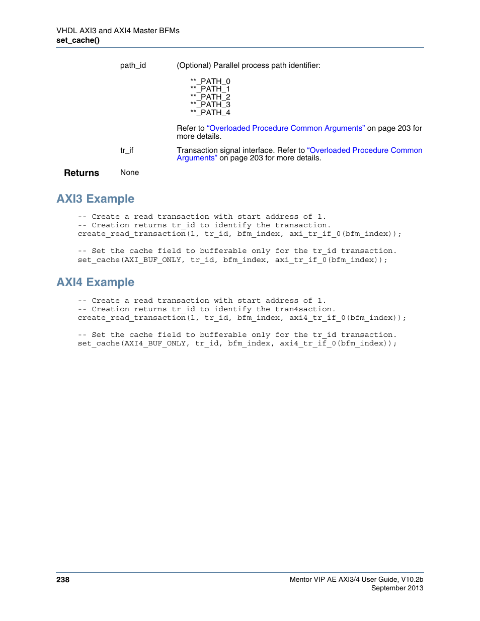 Axi3 example, Axi4 example | Altera Mentor Verification IP Altera Edition AMBA AXI3/4TM User Manual | Page 256 / 783