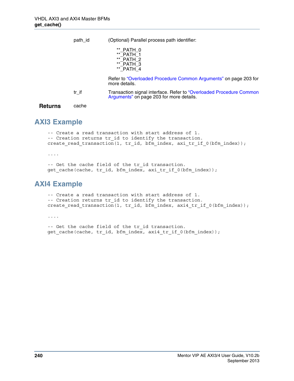 Axi3 example, Axi4 example | Altera Mentor Verification IP Altera Edition AMBA AXI3/4TM User Manual | Page 258 / 783