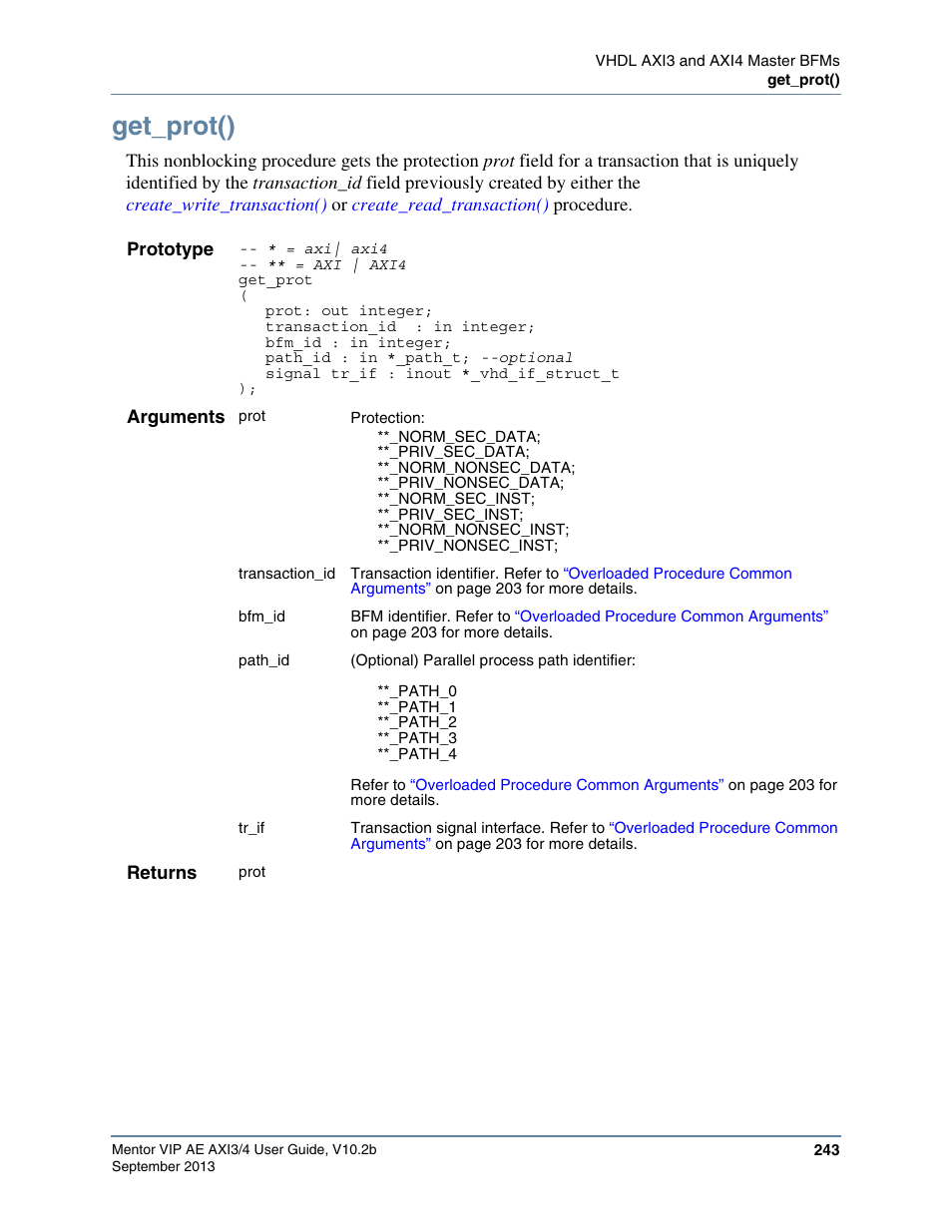 Get_prot() | Altera Mentor Verification IP Altera Edition AMBA AXI3/4TM User Manual | Page 261 / 783
