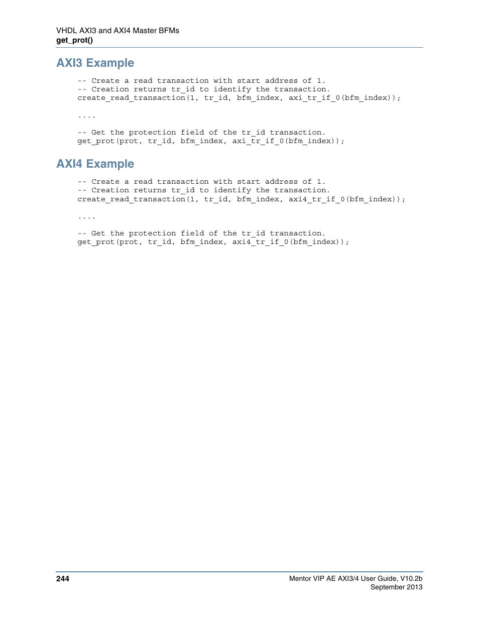 Axi3 example, Axi4 example | Altera Mentor Verification IP Altera Edition AMBA AXI3/4TM User Manual | Page 262 / 783