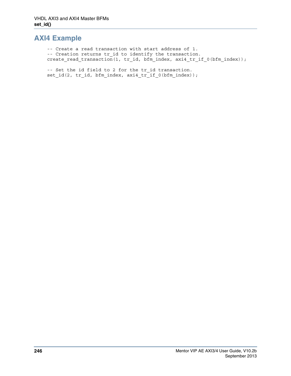 Axi4 example | Altera Mentor Verification IP Altera Edition AMBA AXI3/4TM User Manual | Page 264 / 783