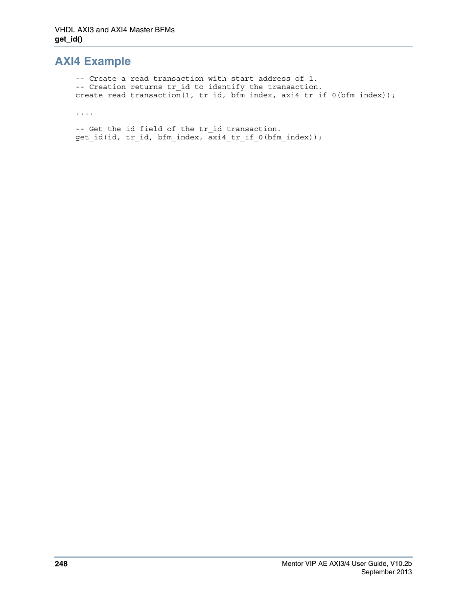 Axi4 example | Altera Mentor Verification IP Altera Edition AMBA AXI3/4TM User Manual | Page 266 / 783