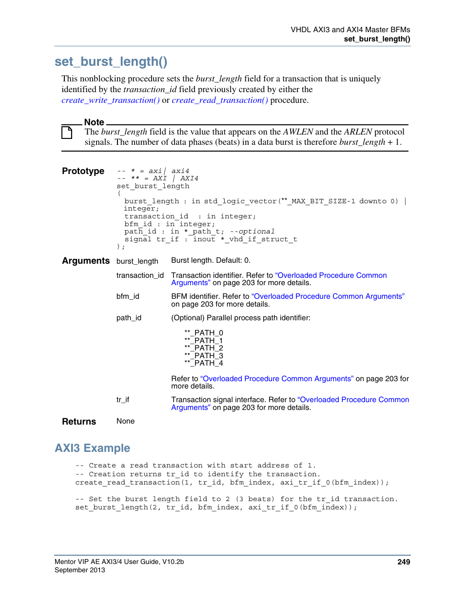 Set_burst_length(), Axi3 example | Altera Mentor Verification IP Altera Edition AMBA AXI3/4TM User Manual | Page 267 / 783