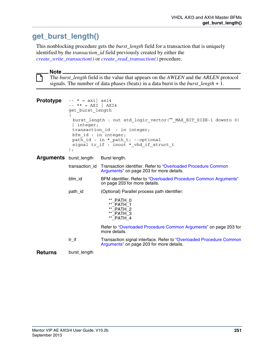 Get_burst_length() | Altera Mentor Verification IP Altera Edition AMBA AXI3/4TM User Manual | Page 269 / 783