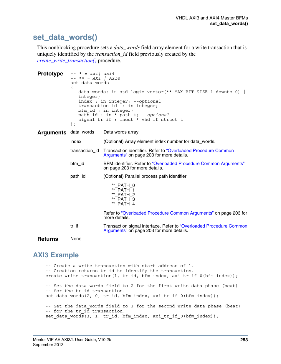 Set_data_words(), Axi3 example | Altera Mentor Verification IP Altera Edition AMBA AXI3/4TM User Manual | Page 271 / 783