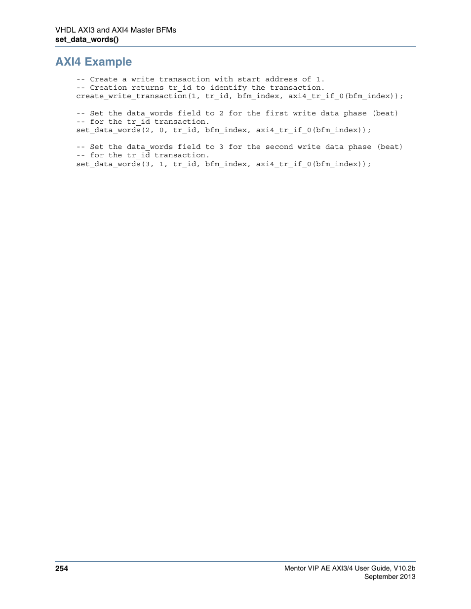Axi4 example | Altera Mentor Verification IP Altera Edition AMBA AXI3/4TM User Manual | Page 272 / 783