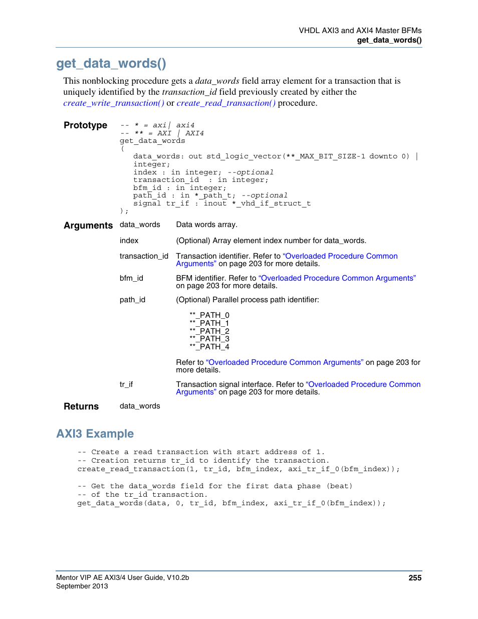 Get_data_words(), Axi3 example | Altera Mentor Verification IP Altera Edition AMBA AXI3/4TM User Manual | Page 273 / 783
