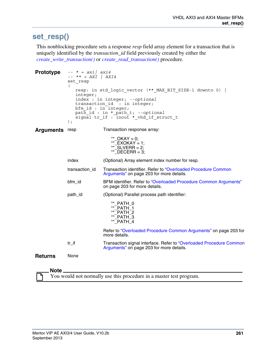 Set_resp() | Altera Mentor Verification IP Altera Edition AMBA AXI3/4TM User Manual | Page 279 / 783
