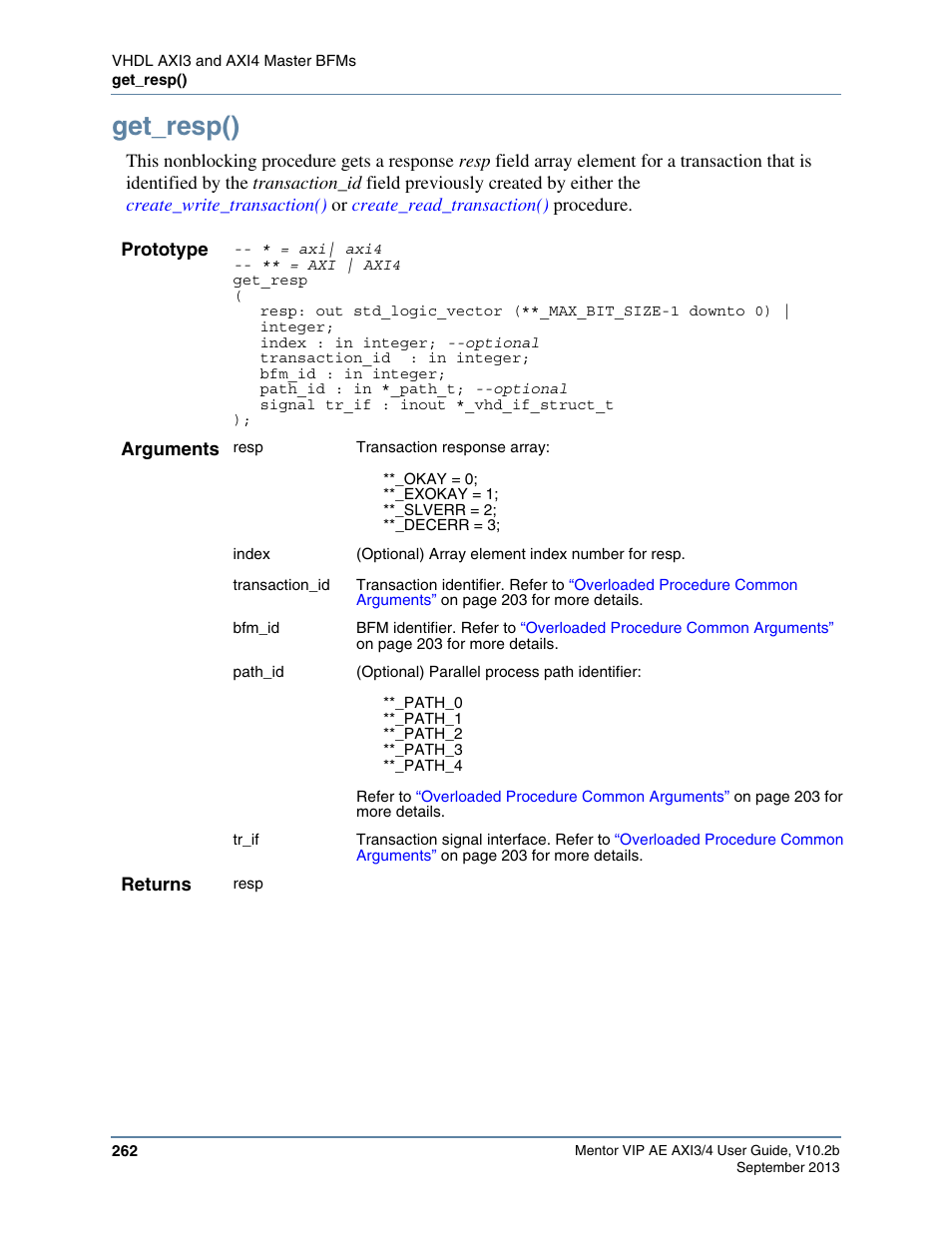 Get_resp() | Altera Mentor Verification IP Altera Edition AMBA AXI3/4TM User Manual | Page 280 / 783