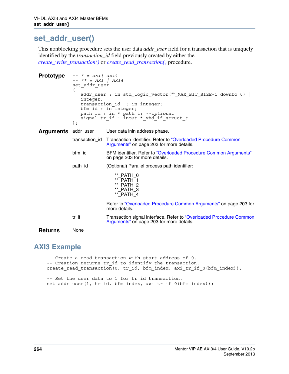 Set_addr_user(), Axi3 example | Altera Mentor Verification IP Altera Edition AMBA AXI3/4TM User Manual | Page 282 / 783