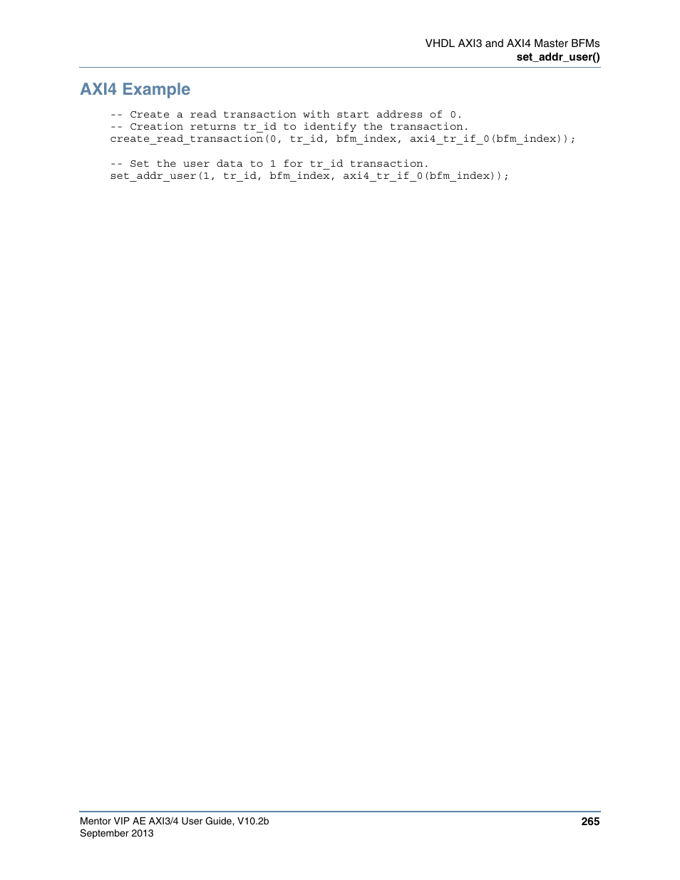 Axi4 example | Altera Mentor Verification IP Altera Edition AMBA AXI3/4TM User Manual | Page 283 / 783