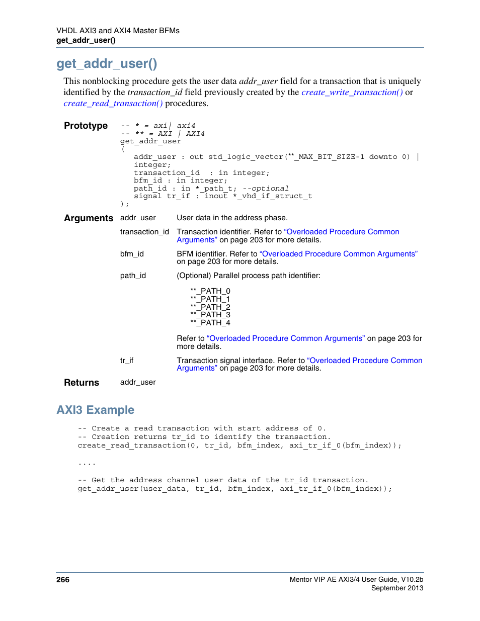 Get_addr_user(), Axi3 example | Altera Mentor Verification IP Altera Edition AMBA AXI3/4TM User Manual | Page 284 / 783
