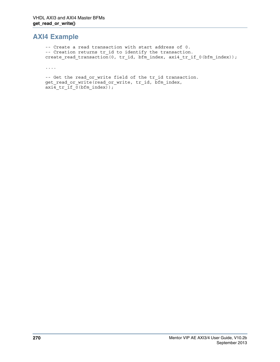 Axi4 example | Altera Mentor Verification IP Altera Edition AMBA AXI3/4TM User Manual | Page 288 / 783