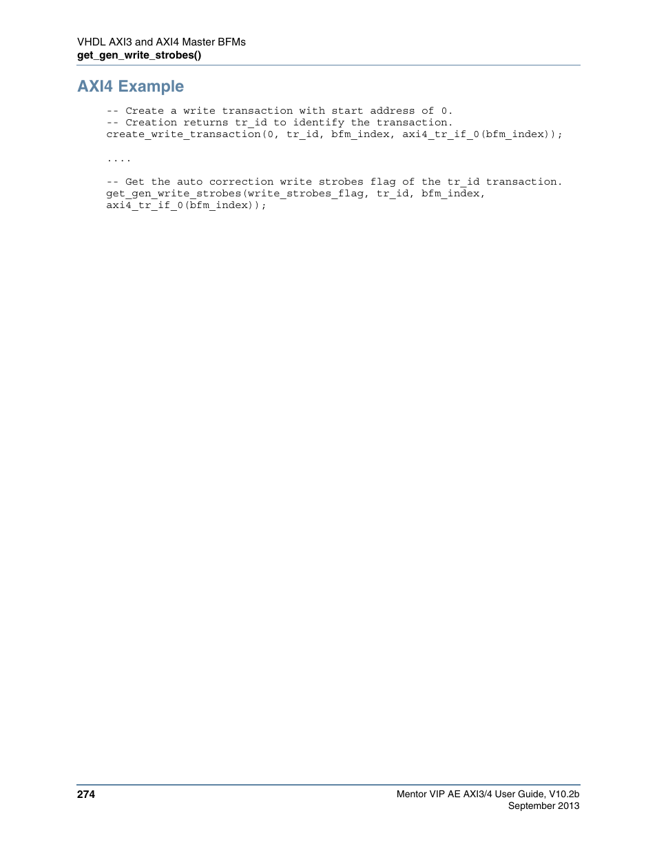 Axi4 example | Altera Mentor Verification IP Altera Edition AMBA AXI3/4TM User Manual | Page 292 / 783