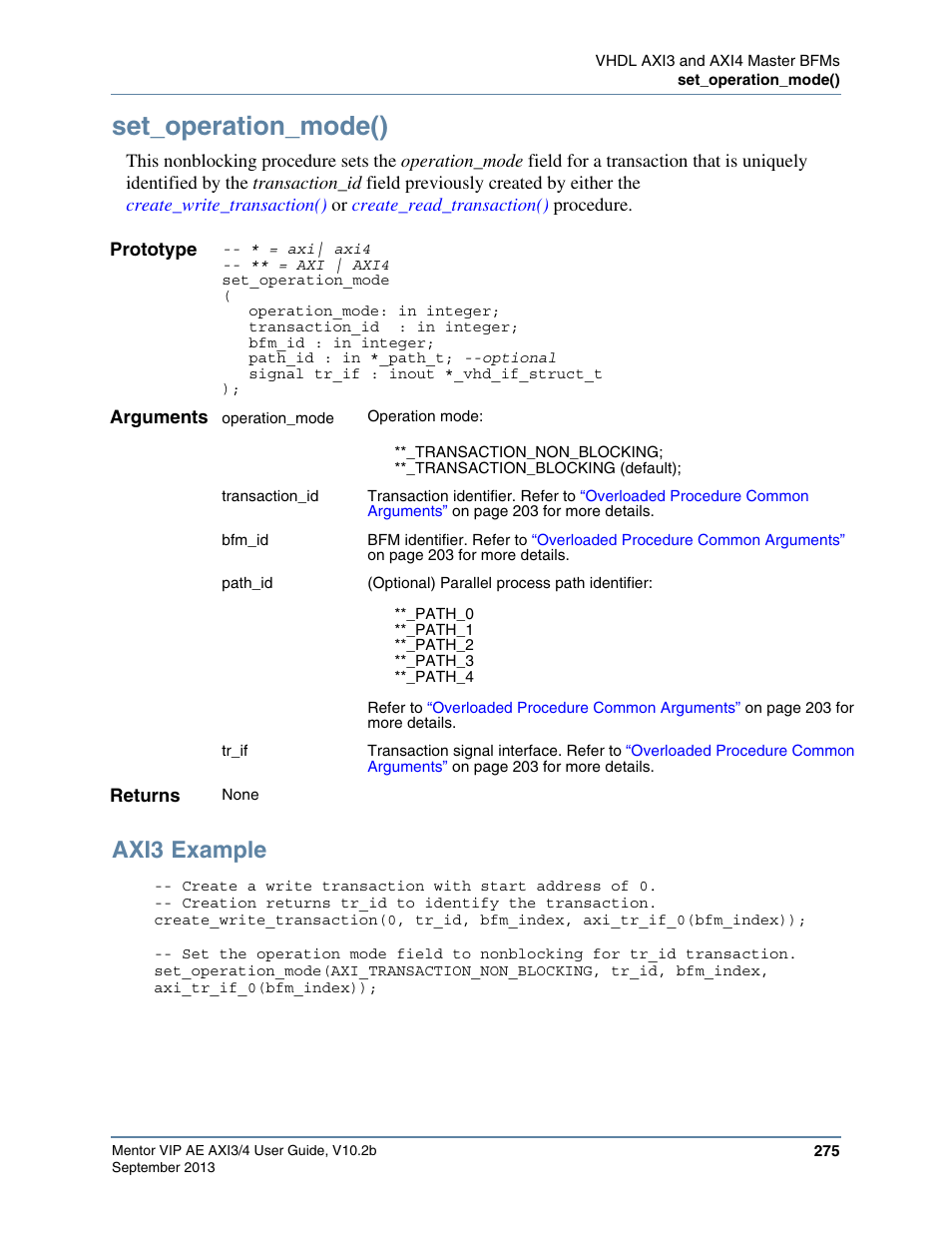 Set_operation_mode(), Axi3 example | Altera Mentor Verification IP Altera Edition AMBA AXI3/4TM User Manual | Page 293 / 783