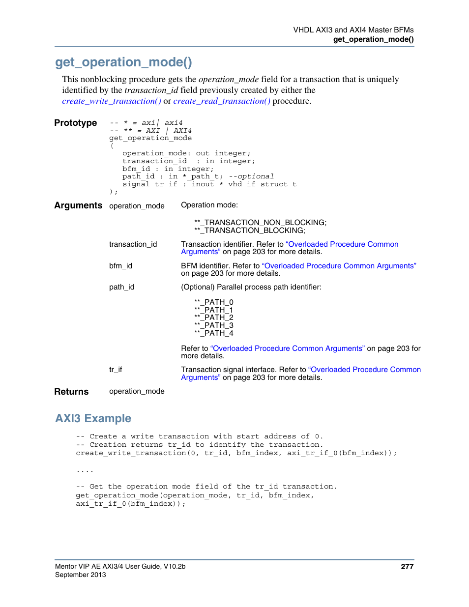 Get_operation_mode(), Axi3 example | Altera Mentor Verification IP Altera Edition AMBA AXI3/4TM User Manual | Page 295 / 783