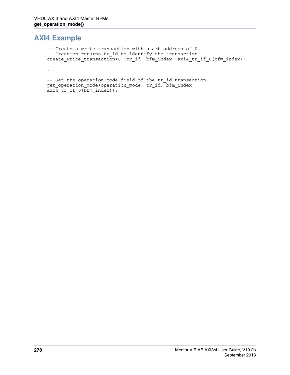 Axi4 example | Altera Mentor Verification IP Altera Edition AMBA AXI3/4TM User Manual | Page 296 / 783