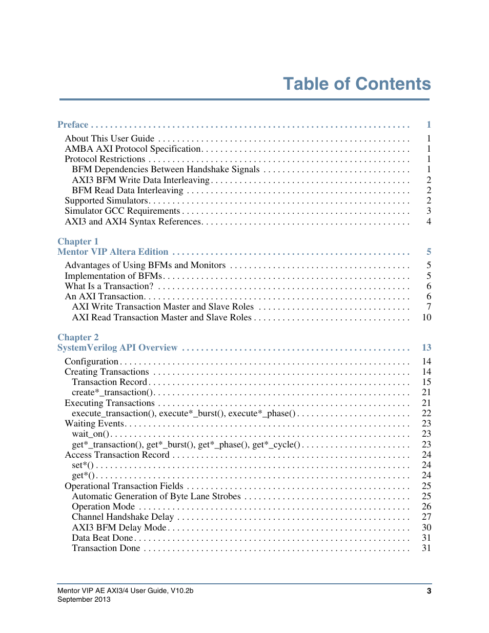 Altera Mentor Verification IP Altera Edition AMBA AXI3/4TM User Manual | Page 3 / 783