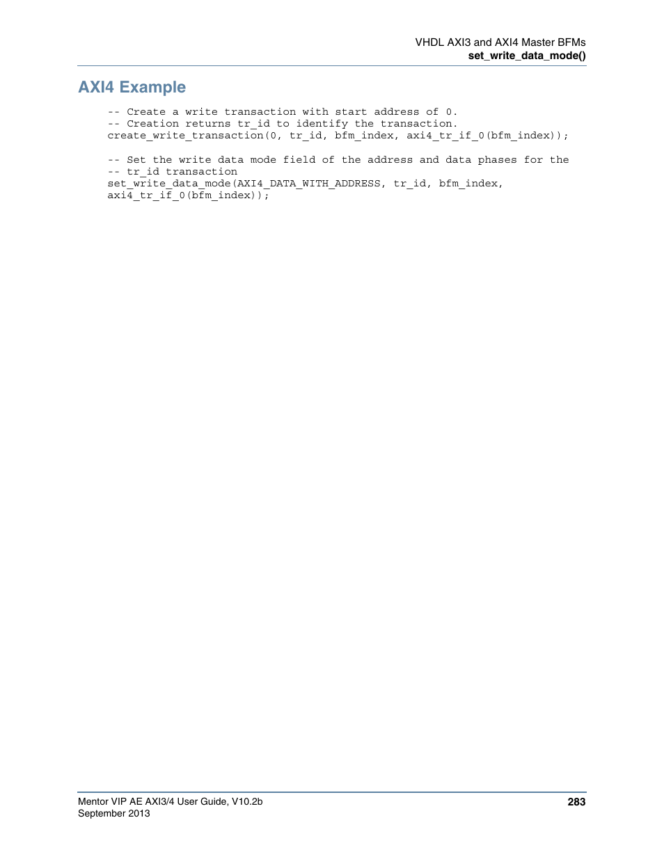Axi4 example | Altera Mentor Verification IP Altera Edition AMBA AXI3/4TM User Manual | Page 301 / 783