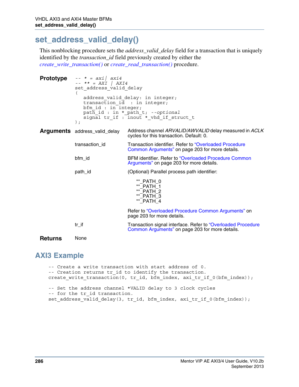 Set_address_valid_delay(), Axi3 example | Altera Mentor Verification IP Altera Edition AMBA AXI3/4TM User Manual | Page 304 / 783