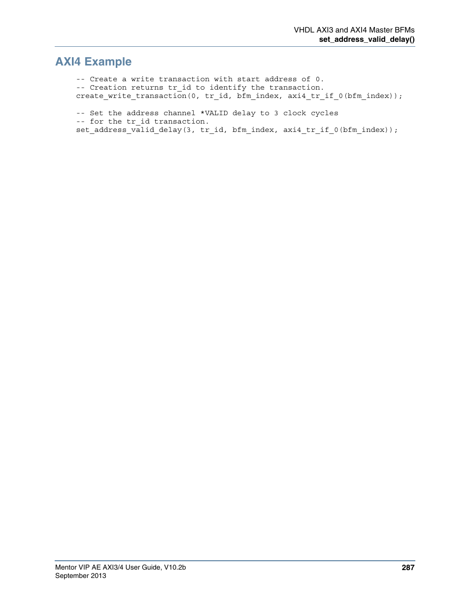 Axi4 example | Altera Mentor Verification IP Altera Edition AMBA AXI3/4TM User Manual | Page 305 / 783