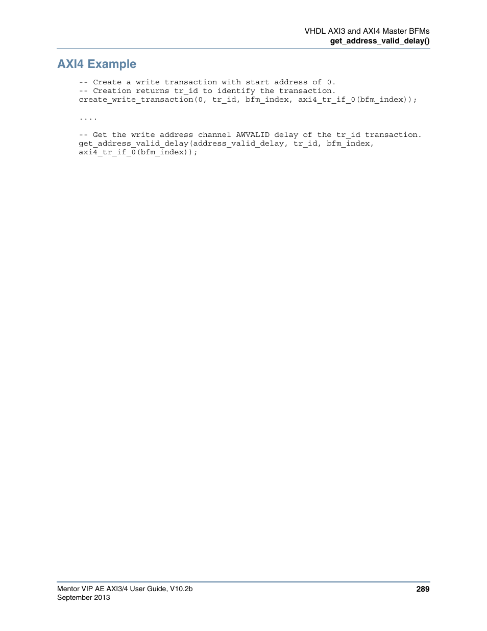 Axi4 example | Altera Mentor Verification IP Altera Edition AMBA AXI3/4TM User Manual | Page 307 / 783