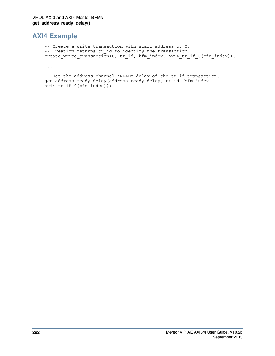 Axi4 example | Altera Mentor Verification IP Altera Edition AMBA AXI3/4TM User Manual | Page 310 / 783