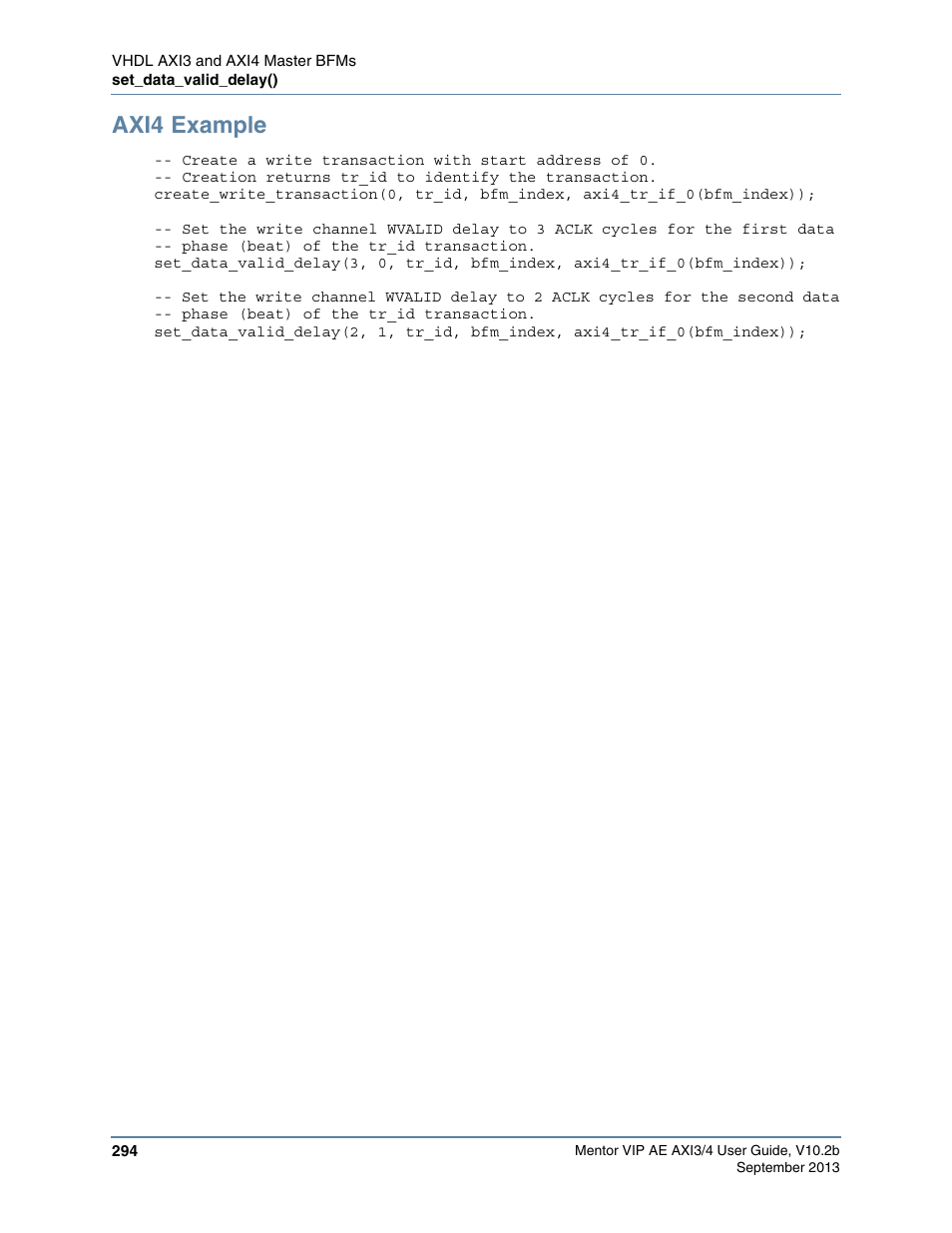 Axi4 example | Altera Mentor Verification IP Altera Edition AMBA AXI3/4TM User Manual | Page 312 / 783
