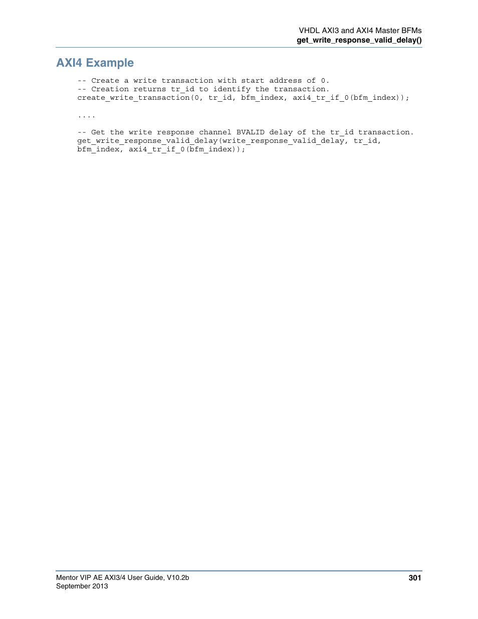 Axi4 example | Altera Mentor Verification IP Altera Edition AMBA AXI3/4TM User Manual | Page 319 / 783