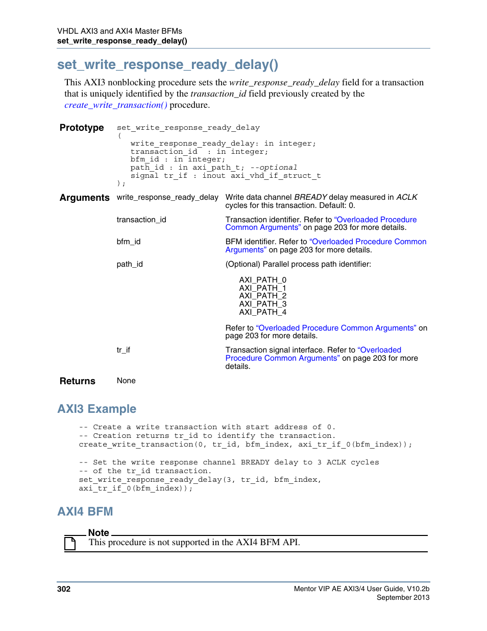 Set_write_response_ready_delay(), Axi3 example, Axi4 bfm | Altera Mentor Verification IP Altera Edition AMBA AXI3/4TM User Manual | Page 320 / 783