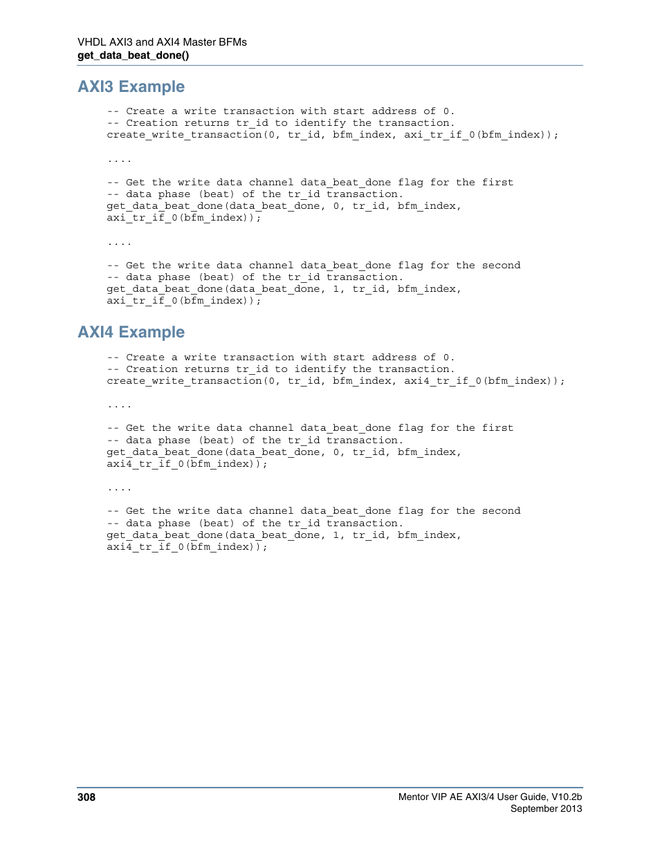 Axi3 example, Axi4 example | Altera Mentor Verification IP Altera Edition AMBA AXI3/4TM User Manual | Page 326 / 783