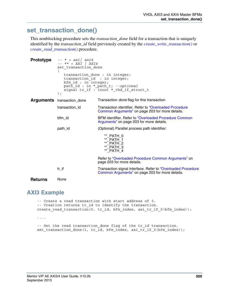 Set_transaction_done(), Axi3 example | Altera Mentor Verification IP Altera Edition AMBA AXI3/4TM User Manual | Page 327 / 783