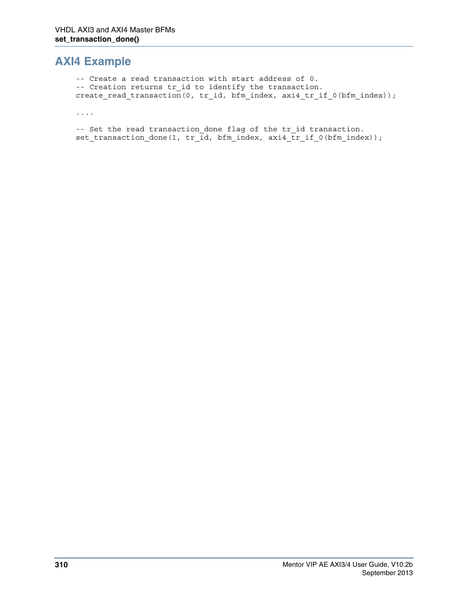 Axi4 example | Altera Mentor Verification IP Altera Edition AMBA AXI3/4TM User Manual | Page 328 / 783