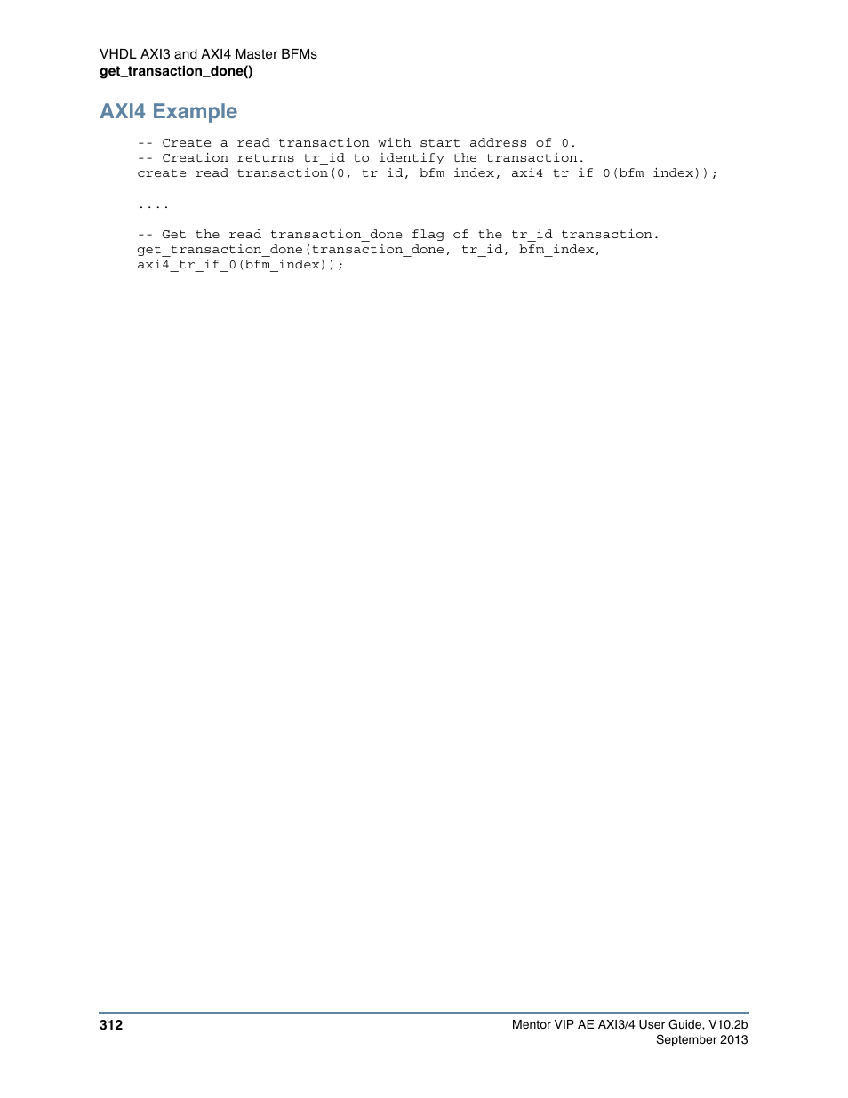 Axi4 example | Altera Mentor Verification IP Altera Edition AMBA AXI3/4TM User Manual | Page 330 / 783